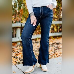 NEW WITH TAGS PLUS size Deep Blue Mid Waist Flare Jeans